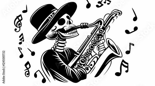 Skeleton Musician Plays Sax...