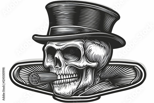 Skull in Top Hat Smoking a ...