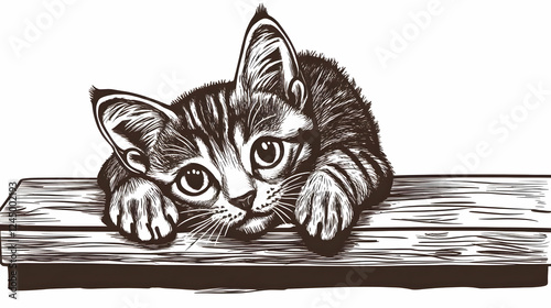 Playful Kitten Rests on Woo...