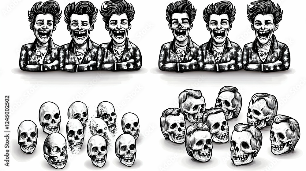 Laughing Men and Skulls: A Contrasting Illustration of Life and Death in Black and White Laughing Men and Skulls: A Contrasting Illustration of Life and Death in Black and White