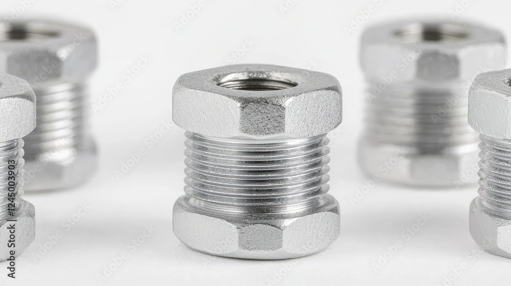 Metal nuts arranged on white background. Industrial product photography for online store Metal nuts arranged on white background. Industrial product photography for online store