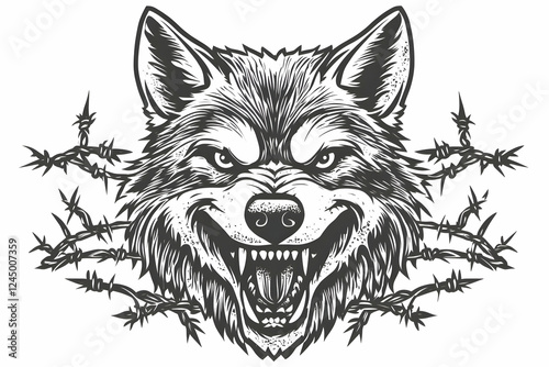 Ferocious Wolf Head Illustr...
