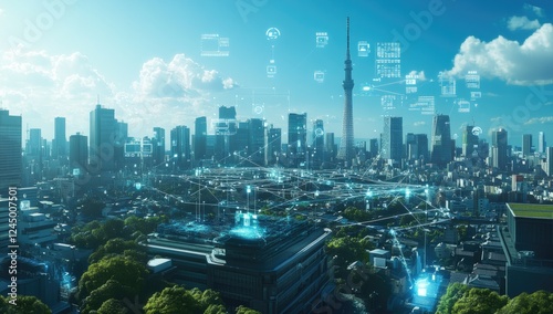 Smart City Network Tokyo Skyline Digital Innovation