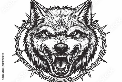 Fierce Wolf Head Illustrati...