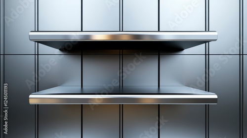 Modern Metallic Shelves on a Minimalistic Wall Background