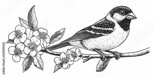 Bird Perched on a Flowering...
