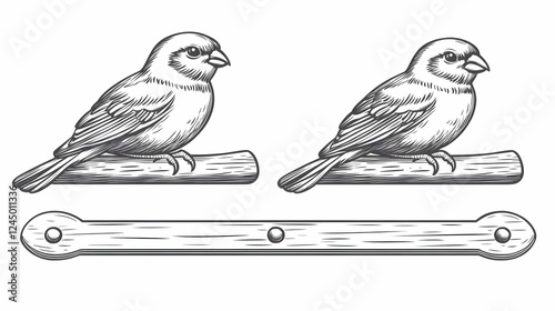 Two Birds Perched on Branch...