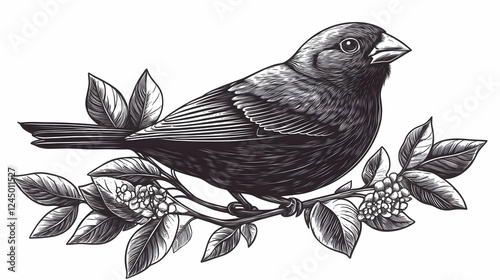 Vintage Bird Perched on a F...