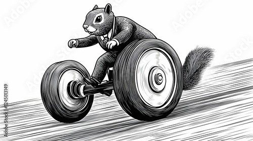 Squirrel in a suit rides a ...