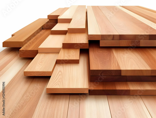 Stacked lumber planks displ...