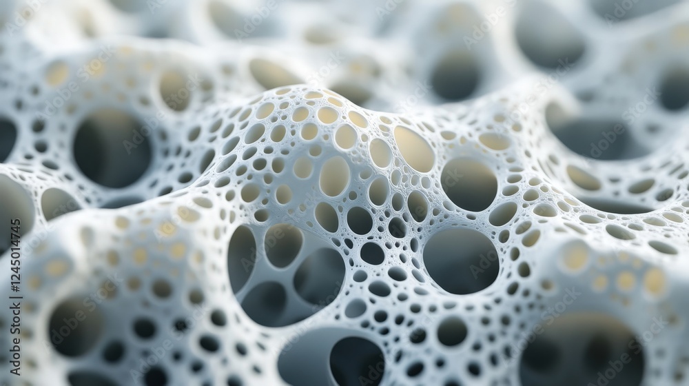 Intricate White Foam Structure with Unique Hollow Patterns and Texture