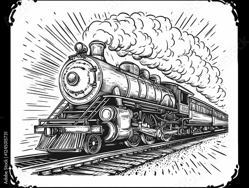 Vintage Steam Train Illustr...