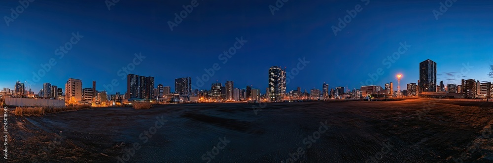 Cityscape at Dusk Empty Lot in Foreground Cityscape at Dusk Empty Lot in Foreground
