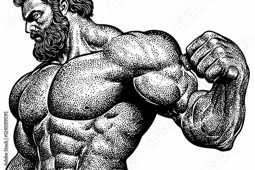 Strong Man Flexing Biceps i...