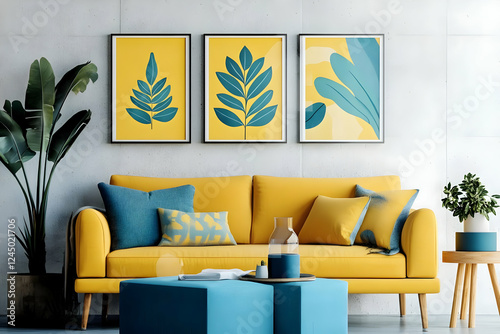Modern Living Room with Yel...