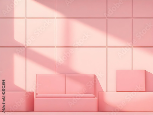 3D Pink Minimalist Room wit...