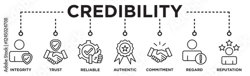 Credibility banner web icon vector illustration concept with icon of integrity, trust, reliable, authentic, commitment, regard, and reputation