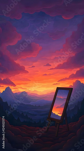 Mirror Reflects Vivid Sunse...