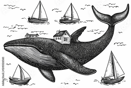 Giant Whale Carries Houses ...