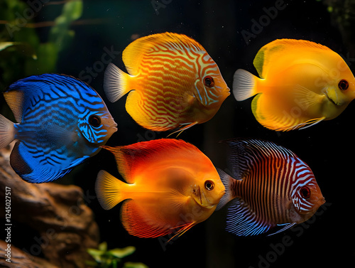 Five Discus Fish Swim Grace...