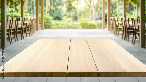 Empty Wooden Table Top with...