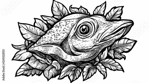 Intricate Fish Head Illustr...