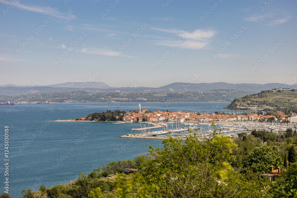 Scenic daytime landscape view near Izola, Slovenia, in spring
