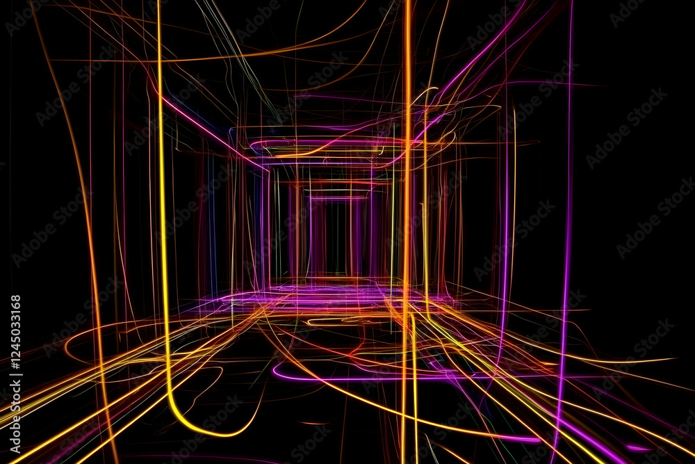 Abstract Neon Lights Form a Futuristic Corridor in Vivid Colors Dynamically Abstract Neon Lights Form a Futuristic Corridor in Vivid Colors Dynamically