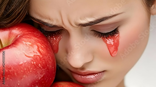 Woman with Red Apple Juice ...