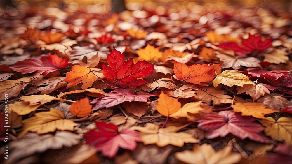 A swirling pattern of vibrant autumn leaves in shades of red and orange, A swirling pattern of vibrant autumn leaves in shades of red and orange,