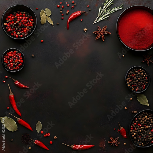 Red Spices and Herbs Frame ...