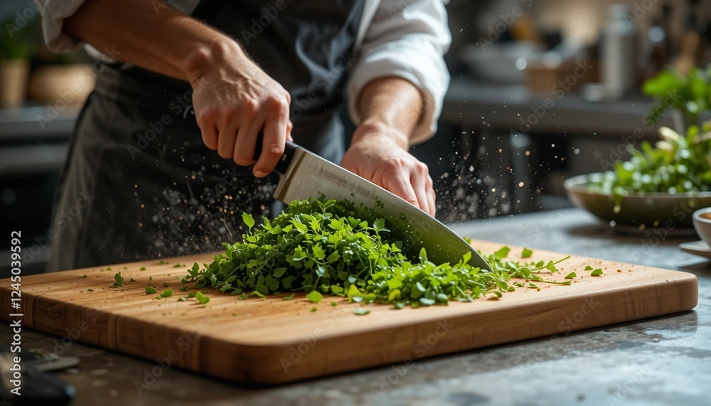 A Chef Preparing Fresh Ingredients in a Professional Kitchen A Chef Preparing Fresh Ingredients in a Professional Kitchen
