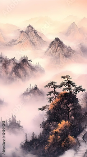 Misty Mountain Landscape Pa...