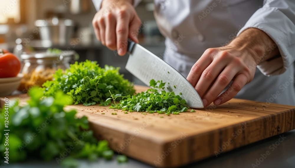 A Chef Preparing Fresh Ingredients in a Professional Kitchen