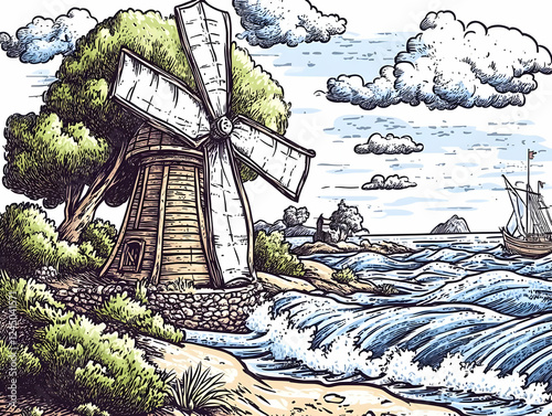 Coastal Windmill Stands Tal...