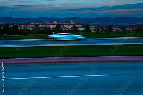 Blurred Car Speeds Past a G...