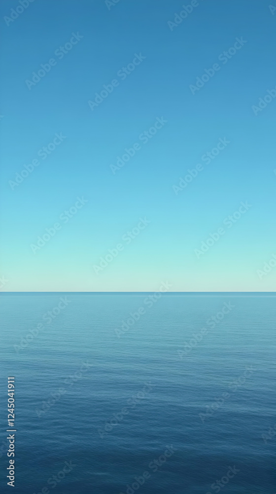 Obraz premium Tranquil Ocean Meets Clear Blue Sky on a Calm Day, Minimalist Seascape Photography