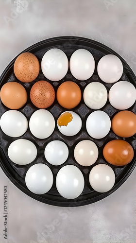 Fresh Eggs in Black Tray Sh...
