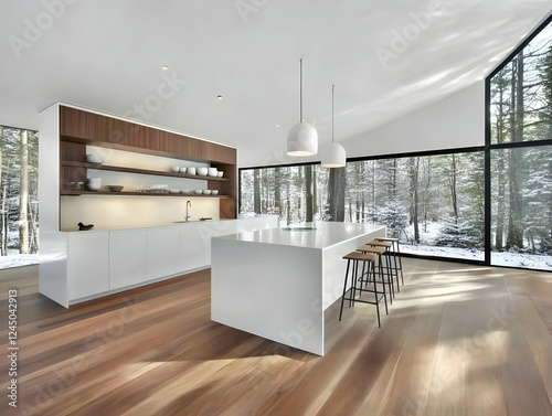 Modern White Kitchen with I...