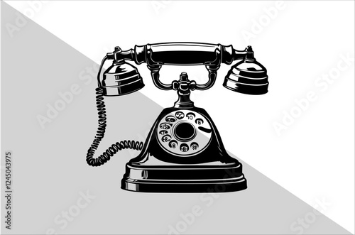 Vintage Rotary Old Telephone Handset and Dial Pad Silhouette.