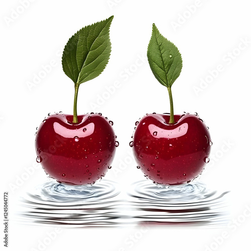 Two Ripe Red Cherries with ...