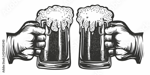 Two Hands Holding Beer Mugs...