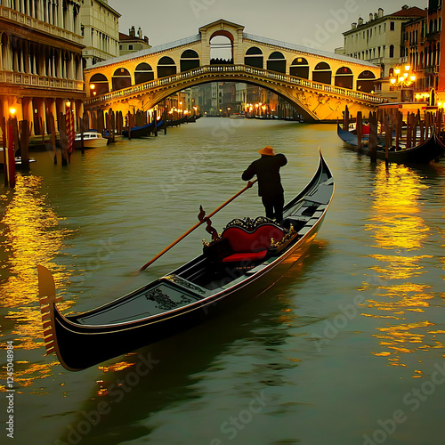 Gondola Navigates Canal Und...