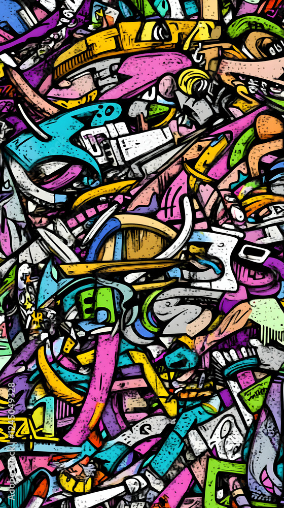 Obraz premium Abstract Illustration Creates Dynamic Visual Depth with Vibrant Colors and Intertwined Shapes, Layered with Textured Effects