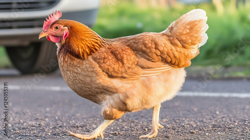 Light Brown Hen Walks on Pa...
