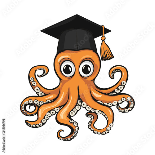 Symbolic Silhouette: Octopus Tentacles Emerging from Graduation Hat