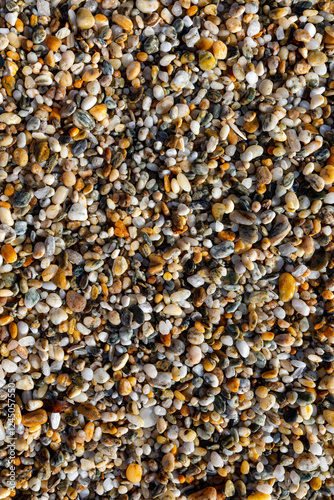 Pebbles on the beach washed by waves, at Mitchell Rocks, Otago Region, New Zealand