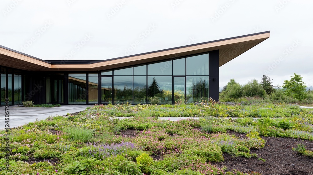 Fototapeta premium Modern building green roof landscape architecture design