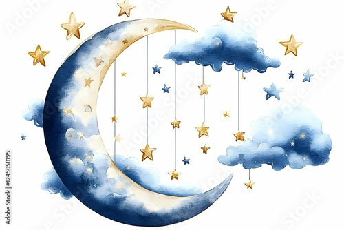 Watercolor Crescent Moon Ha...