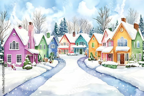 Colorful Winter Houses Stan...